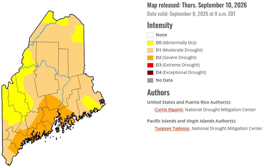 Map of Maine showing regional drought conditions.