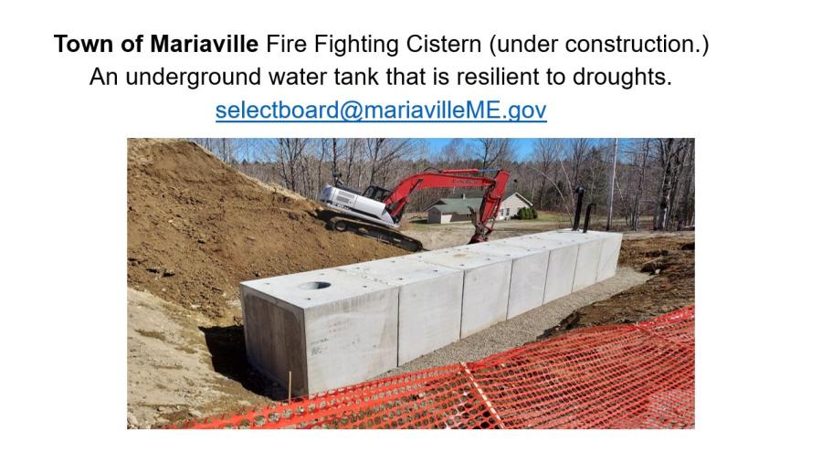 A slide showing the Town of Mariaville Fire Fighting Cistern under construction