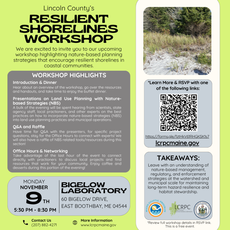 Flyer for Lincoln County's Resilient Shorelines Workshop.