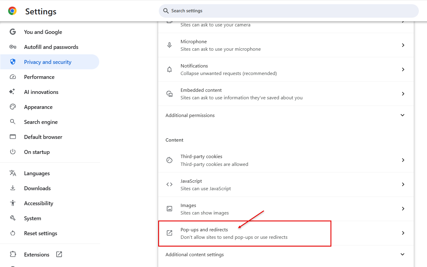 Chrome Pop-ups and redirects