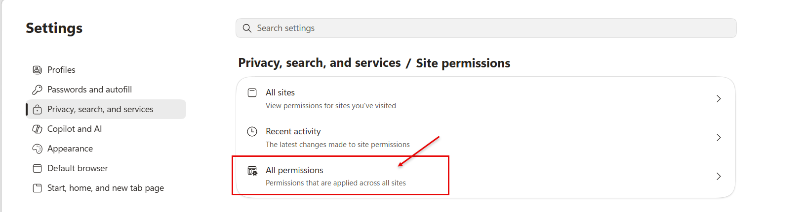 Site Permissions for Edge