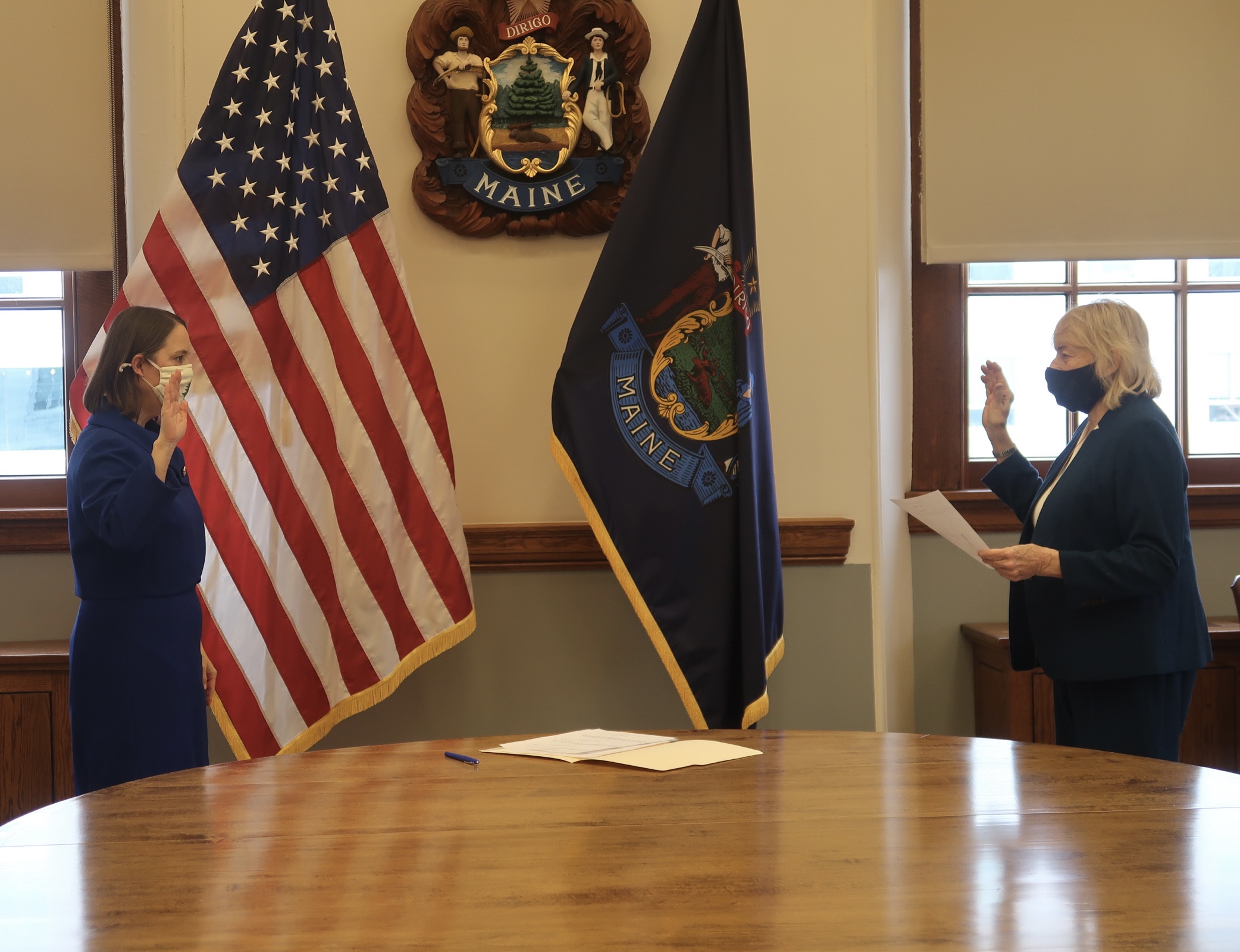 Governor Janet Mills swearing in Secretary of State Shenna Bellows image